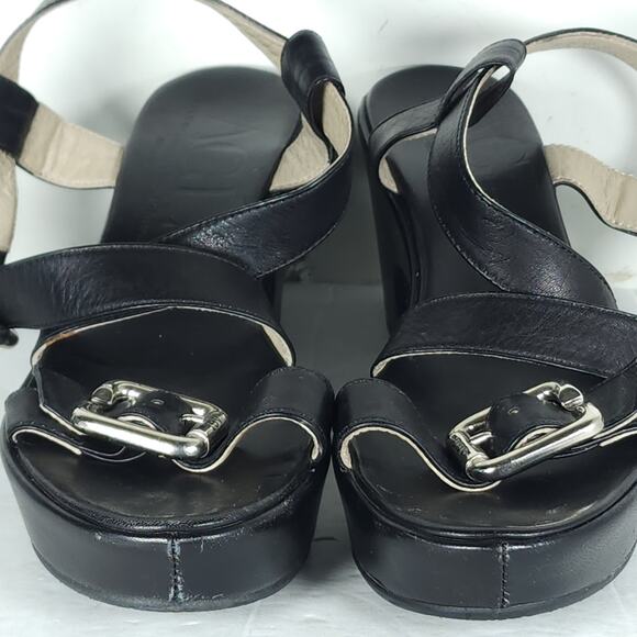 AGL Women’s US 9-9,5 EU40 Black Leather Cross STrap Chunky Platform Sandals - Picture 5 of 16